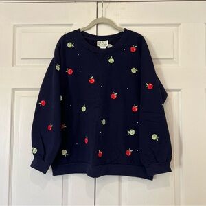The Quacker Factory Apple Rhinestone Sweatshirt Womens Large Teacher School Fall
